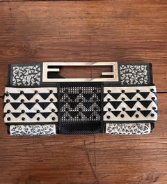 Fendi Beaded Leather, Cutout Metal Handle Clutch