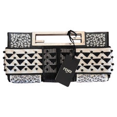 Fendi Beaded Leather, Cutout Metal Handle Clutch Fendi Beaded Leather, Cutout Metal Handle Clutch