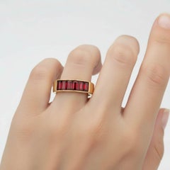 Baguette garnet half eternity silver, gold ring