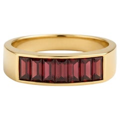 Baguette garnet half eternity silver, gold ring