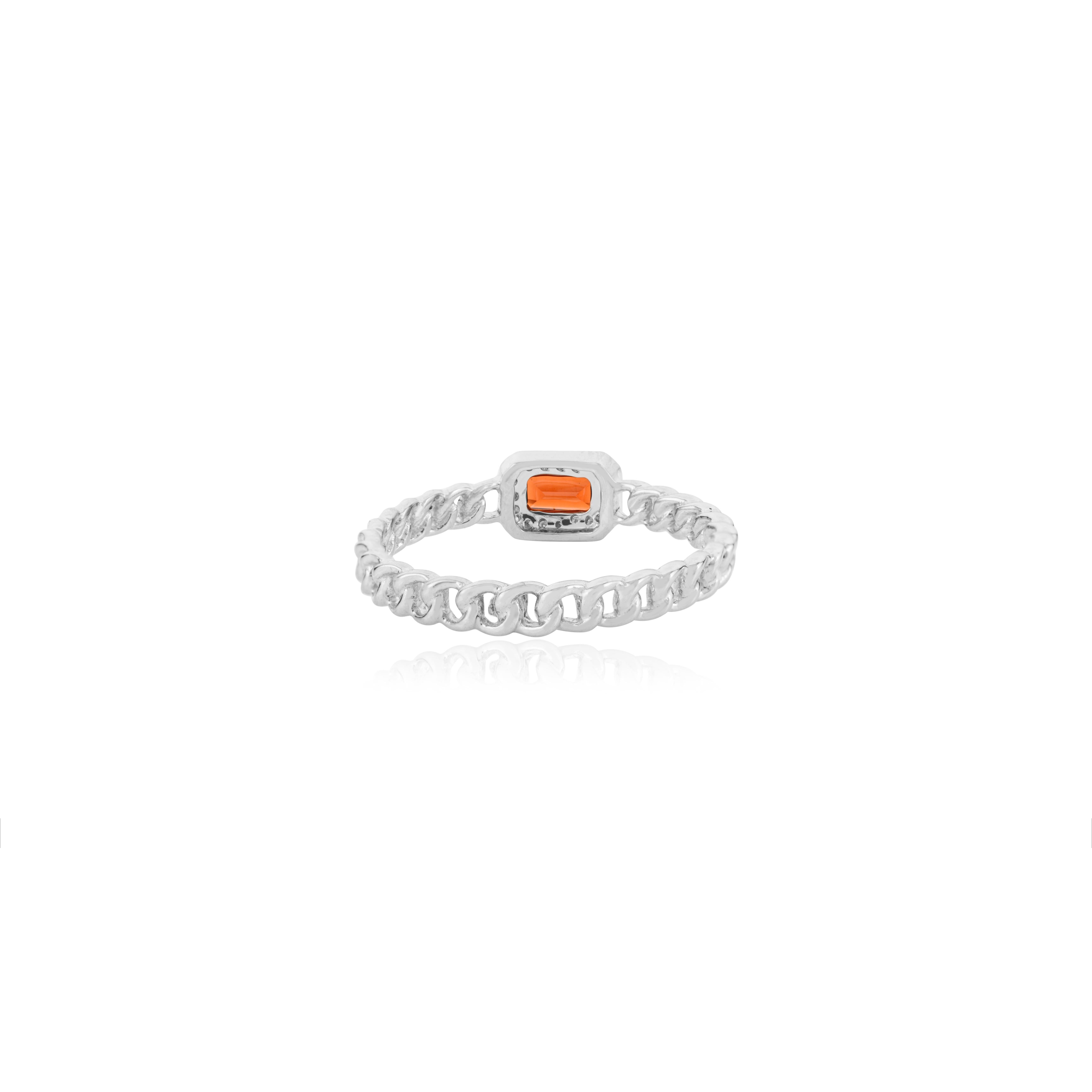 For Sale:  Baguette Garnet with Halo Diamonds Engagement Ring in 14k Solid White Gold 7