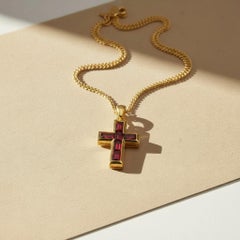 Baguette Garnets Cross Pendant Silver, gold