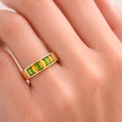 Baguette green and yellow gems half eternity silver, gold ring