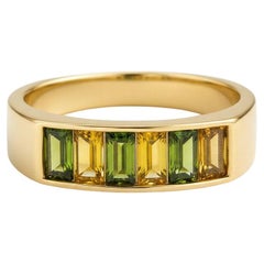 Baguette green and yellow gems half eternity silver, gold ring