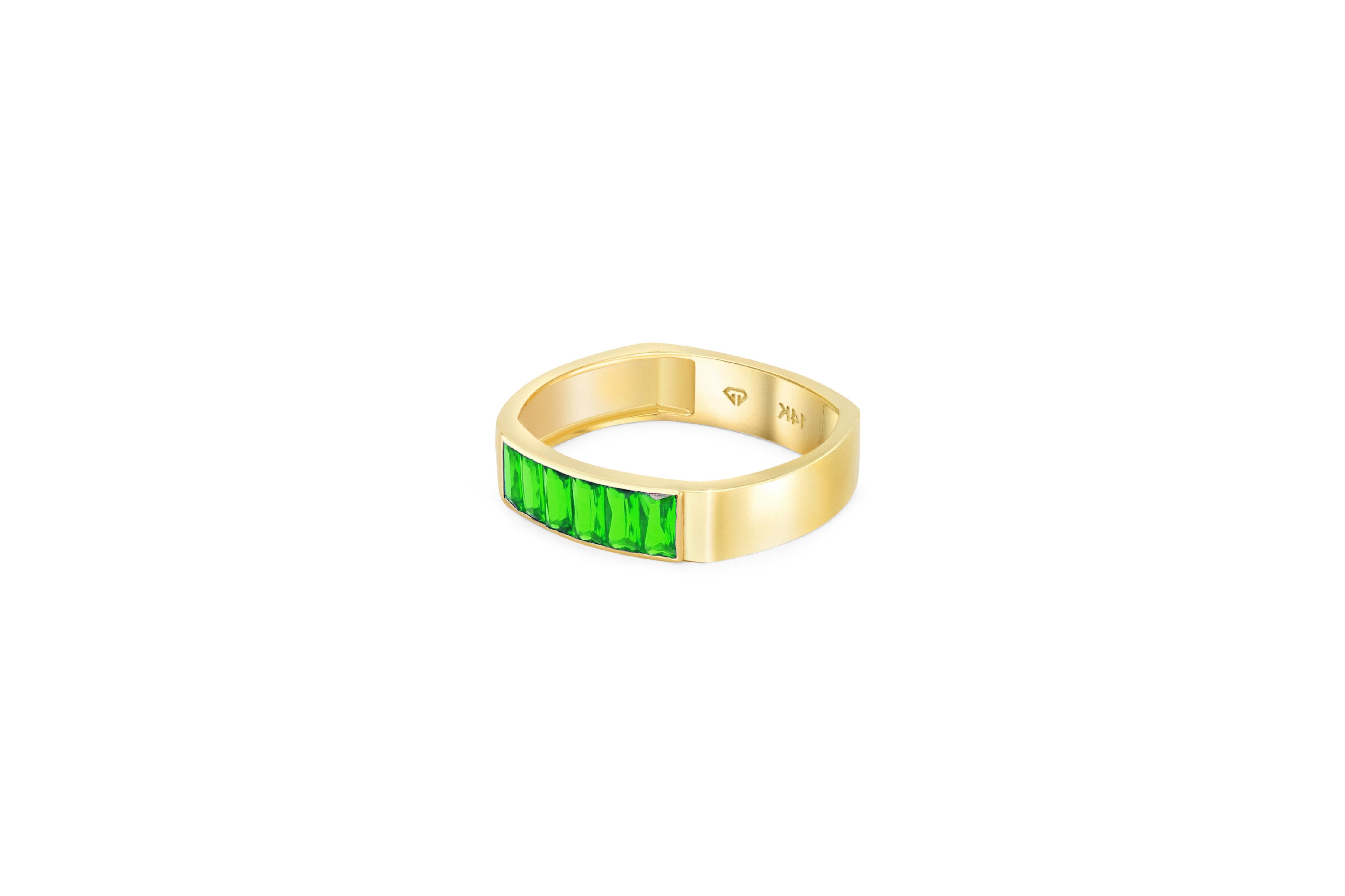 For Sale:  Baguette green gemstones 14k gold half eternity ring 2