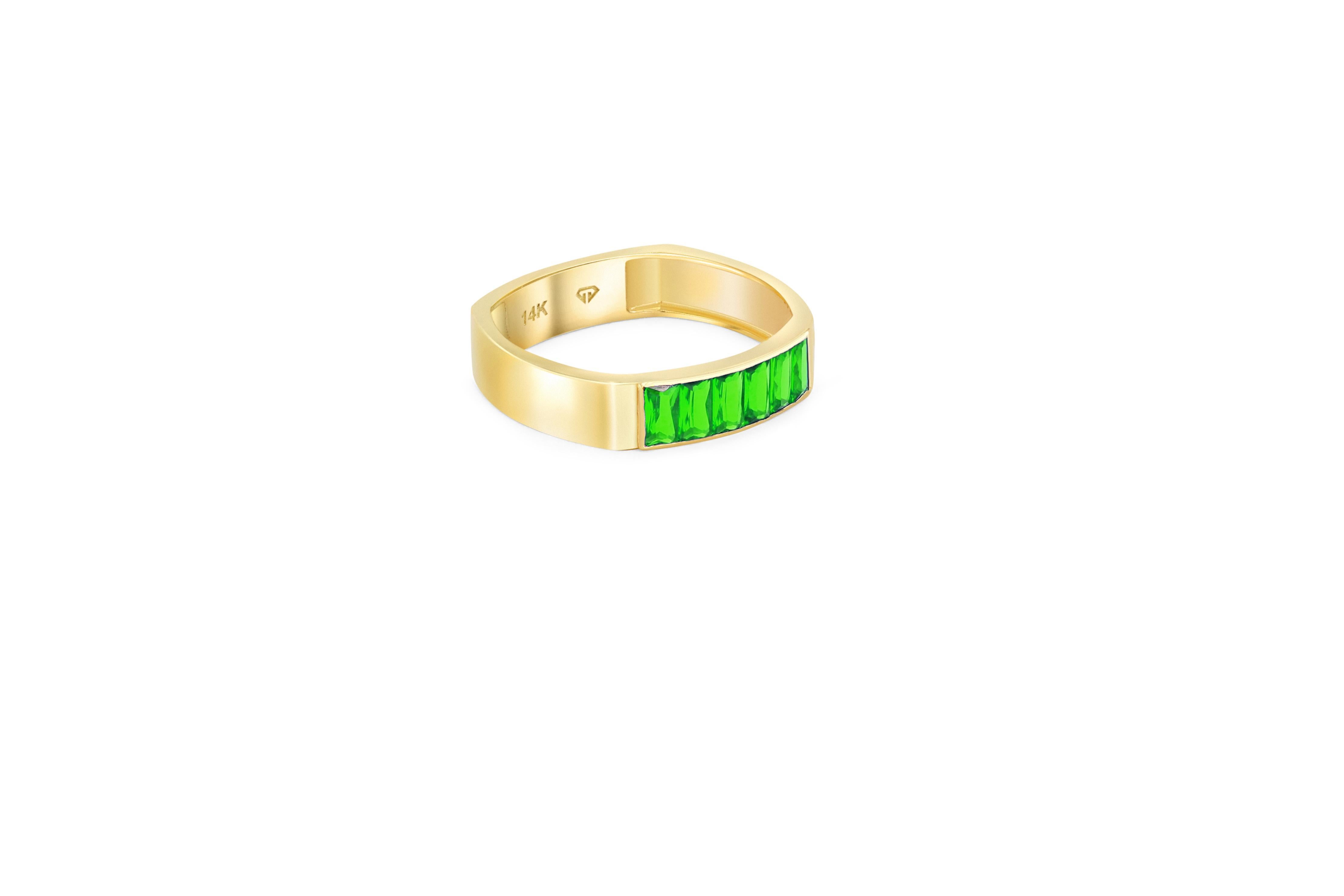 For Sale:  Baguette green gemstones 14k gold half eternity ring 3