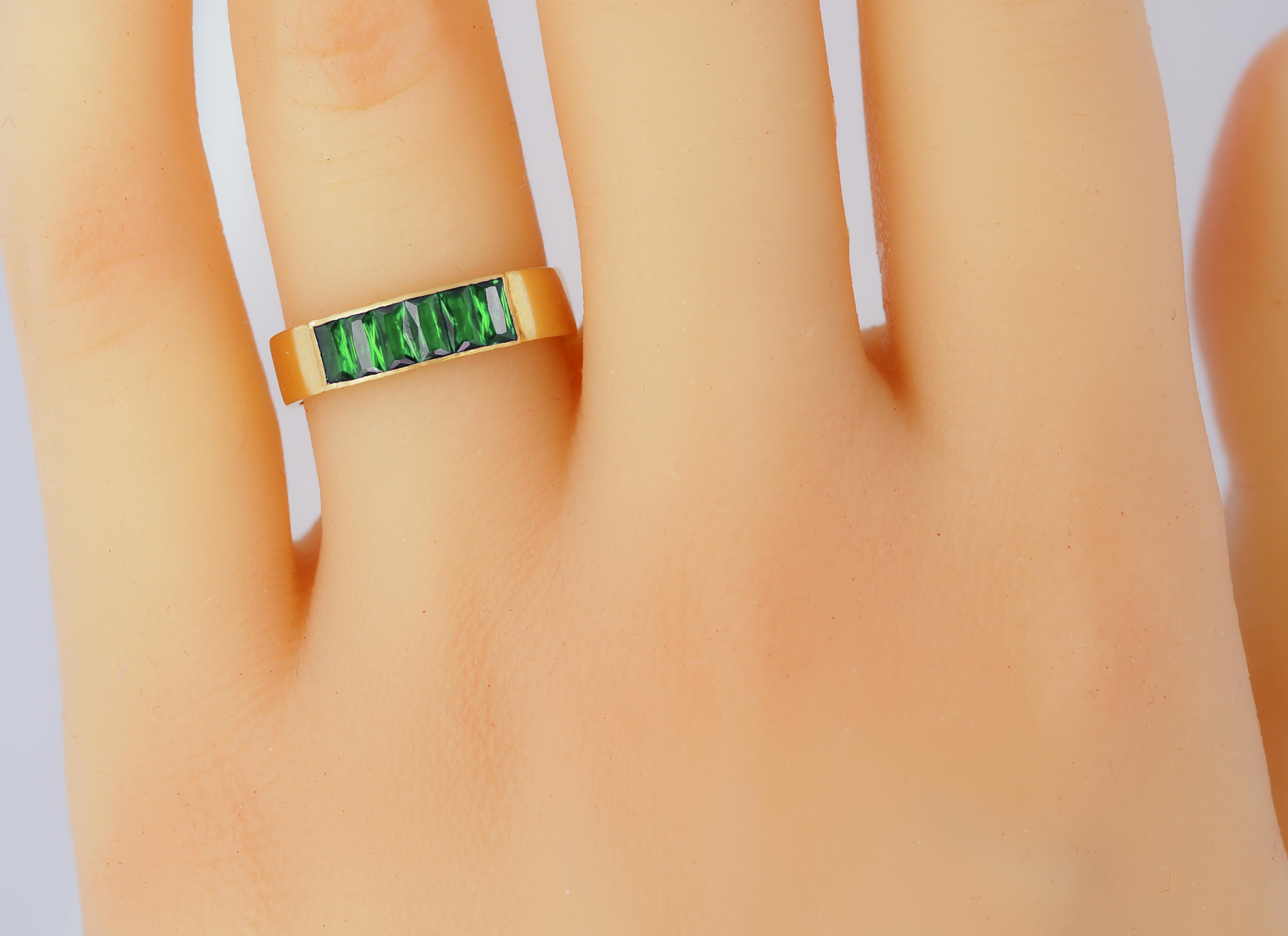 For Sale:  Baguette green gemstones 14k gold half eternity ring 5