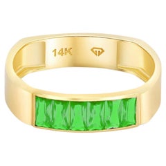 Baguette grüne Edelsteine 14k Gold halber Ewigkeitsring