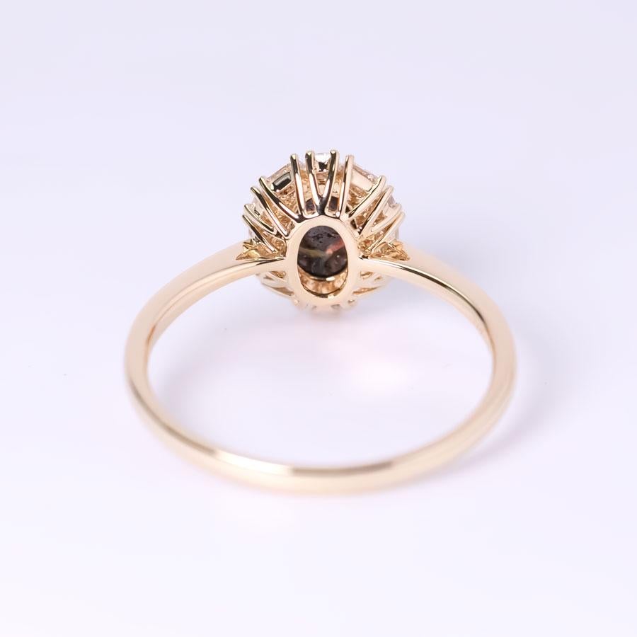 Donna Anello di fidanzamento Baguette Halo Diamond Australian Boulder Opal Oro giallo 18 carati in vendita