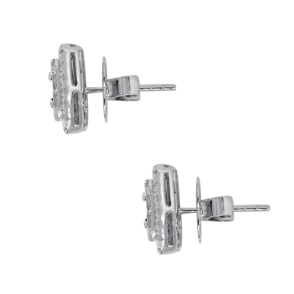 Rhodium Plated Baguette and Halo CZ Stud Earrings main image 1