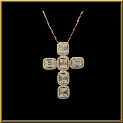 Baguette Illusion Diamond Cross Necklace Available in 3 Colors, in 18 Karat Gold