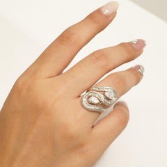 2.24 Carat Baguette Swirl Pear Natural Diamond Statement Ring, 14k White Gold