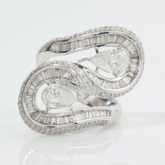 Anello da cocktail a fascia larga con illusione a baguette in oro massiccio 14K (certificato)