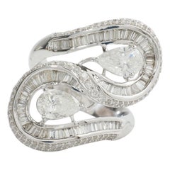 Anello da cocktail a fascia larga con illusione a baguette in oro massiccio 14K (certificato)