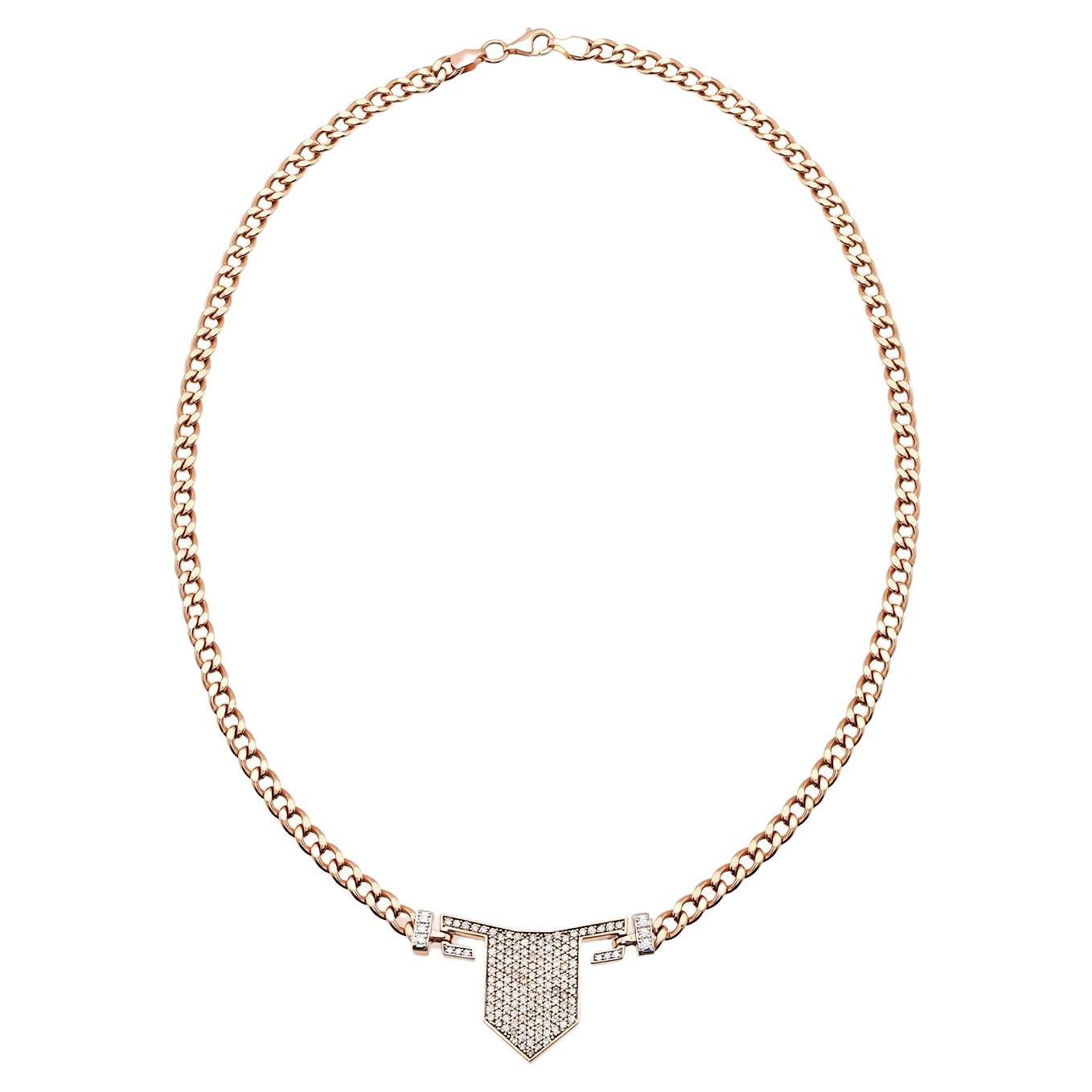 Baguette Jewellery 14K Rose Gold Pave Steff Necklace with Diamonds For Sale