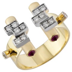 Baguette Jewellery 14K Yellow Gold Alessa Ring with Diamonds and Ruby Cabochon