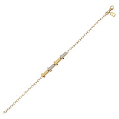 Baguette Jewellery 14K Yellow Gold Bar Bracelet with Diamonds and Ruby Cabochon