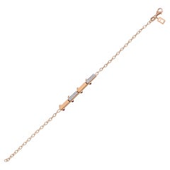 Baguette-Schmuck 14K Roségold Bar-Armband mit Diamanten und Rubin-Cabochon