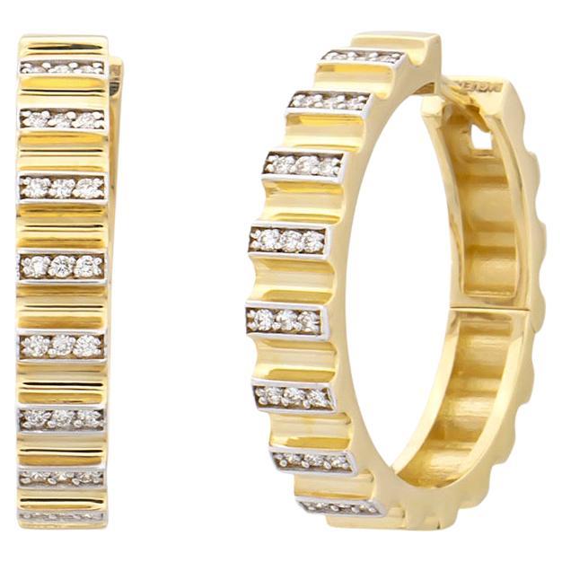 Baguette Jewellery 14K Yellow Gold Big Size Rough Hoops with Diamonds For Sale
