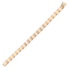 Baguette Jewellery 14K Rose Gold Domino Bracelet with Diamonds and Ruby Cabochon