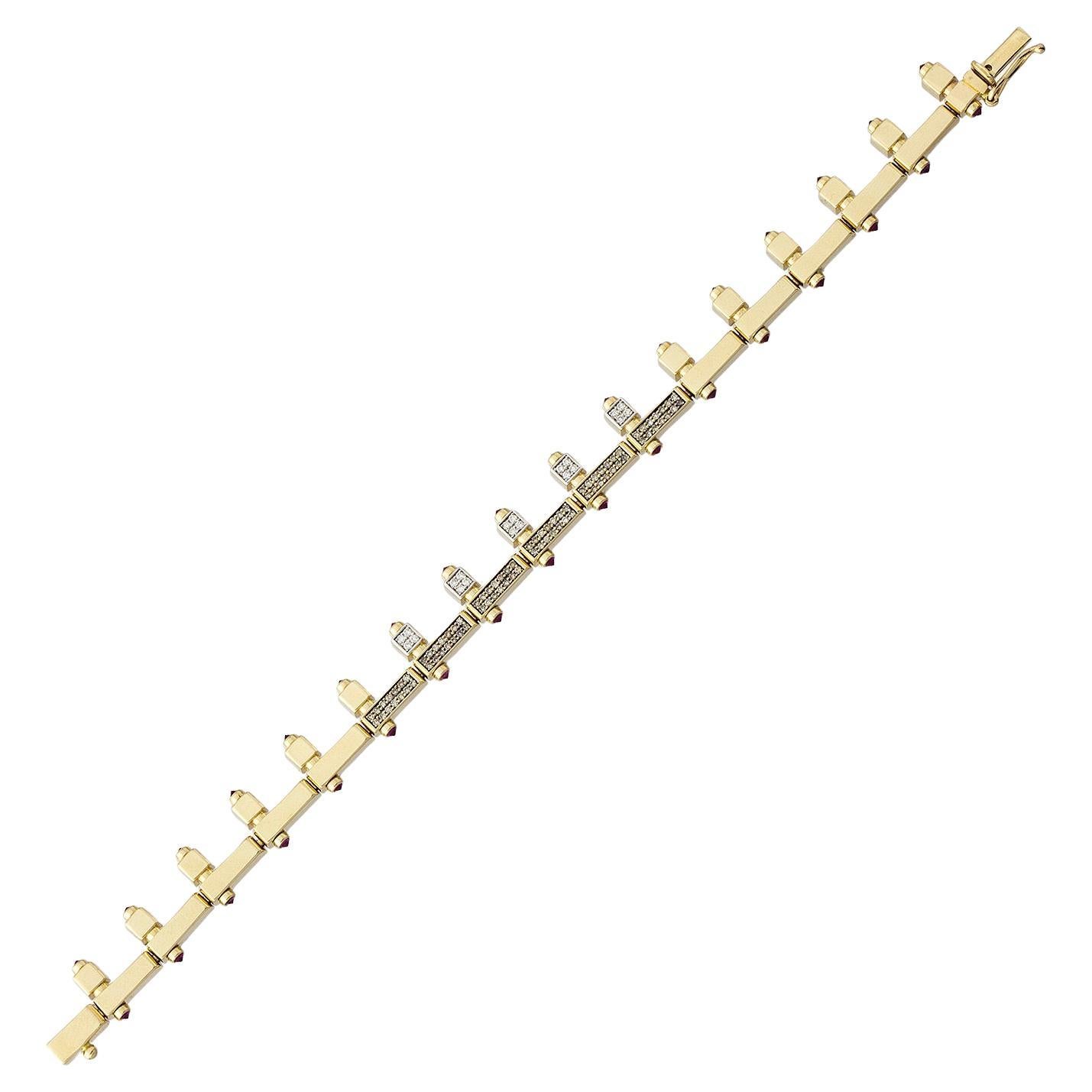 Baguette Jewellery 14K Yellow Gold Fatale Bracelet with Diamonds and Ruby