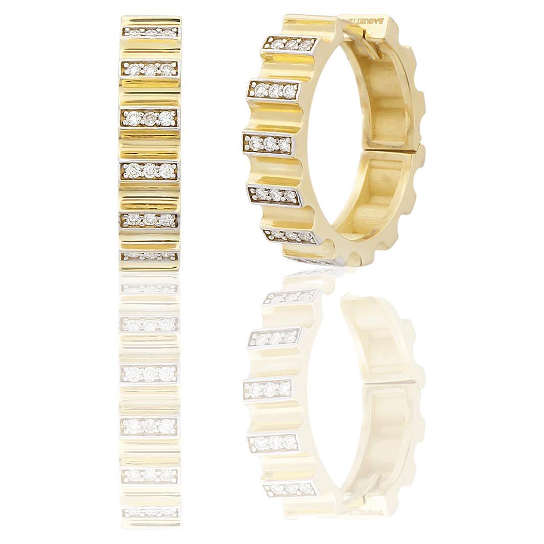 Baguette Jewellery 14K Yellow Gold Mid Size Rough Hoops with Diamonds For Sale