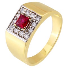 Bague joaillerie baguette en or jaune 14 carats avec diamants et rubis