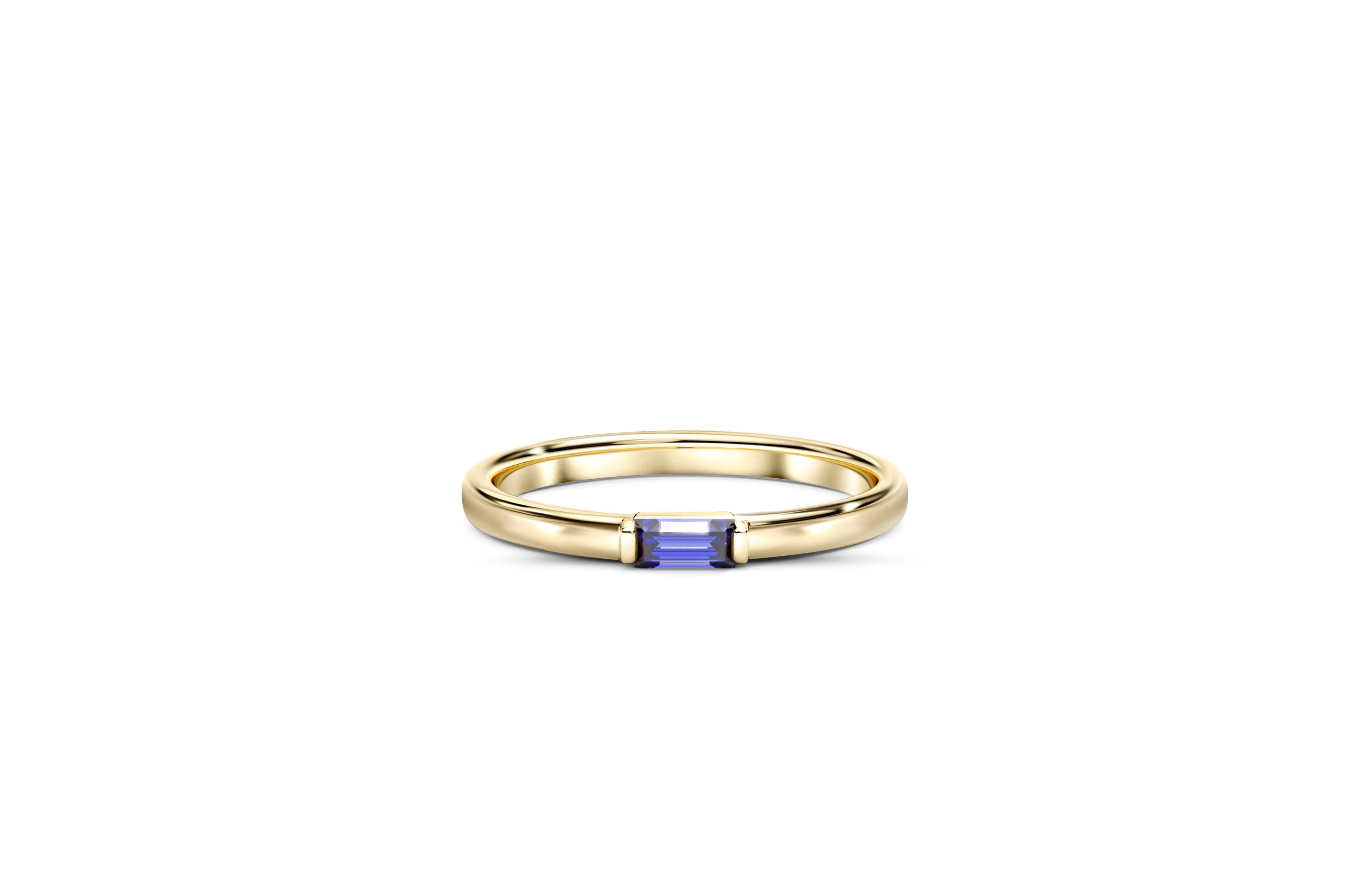 Baguette lab sapphire 14k gold ring. Blue sapphire stackable ring. Delicate wedding blue gemstone ring. Solitaire sapphire ring. Unisex sapphire ring. 

Metal: 14k gold
Weight: 2 g. Depends from size.

Gemstone:
Sapphire: 1 piece, blue color,