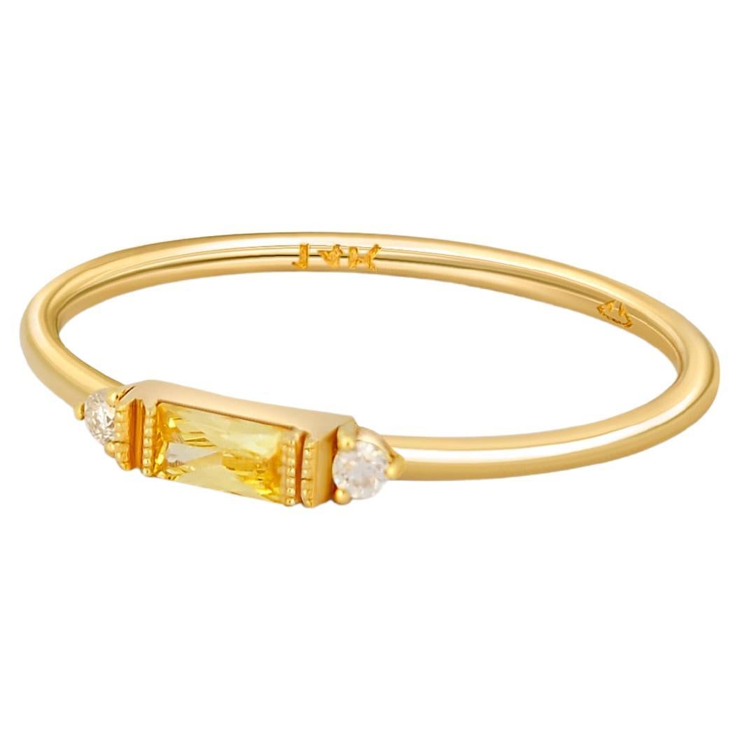 Modern Baguette Lab Sapphire 14k gold Ring  For Sale
