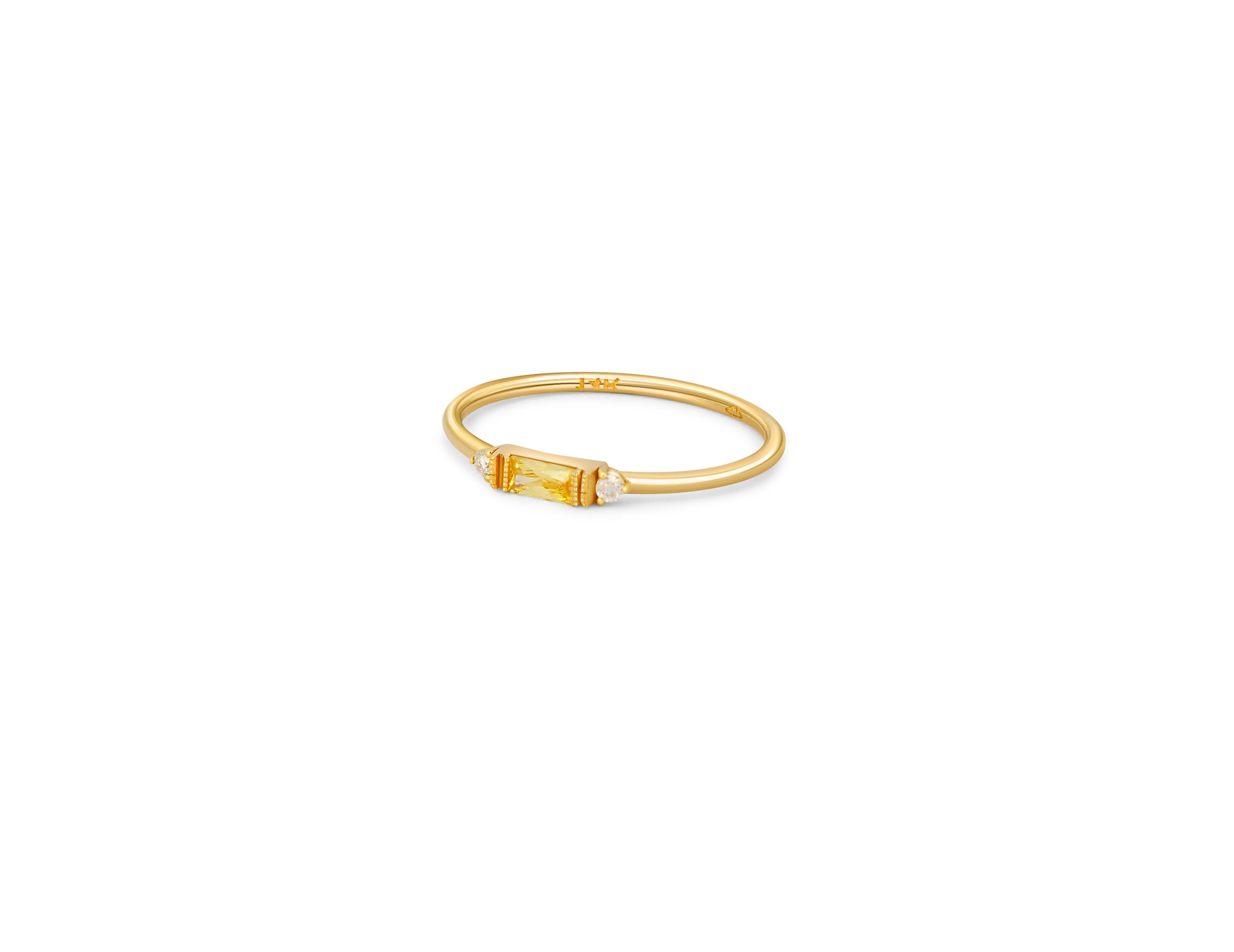 Pear Cut Baguette Lab Sapphire 14k gold Ring  For Sale