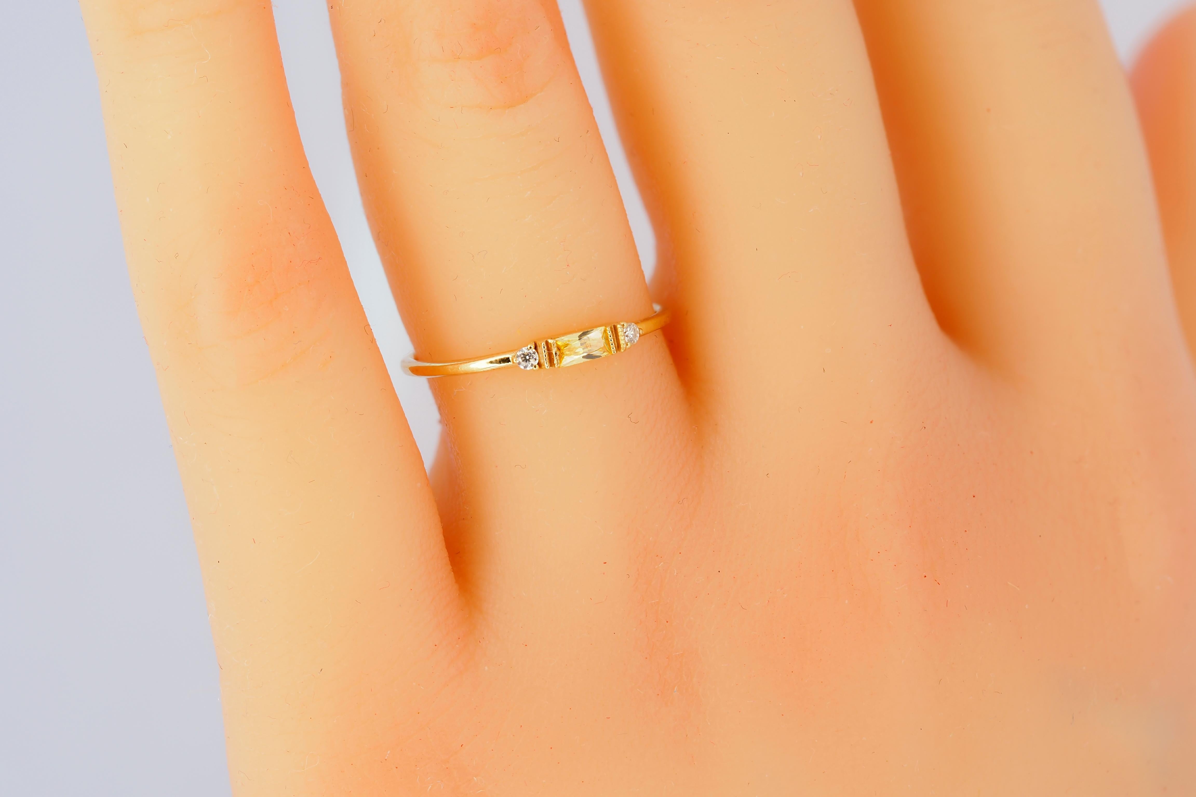 Women's or Men's Baguette Lab Sapphire 14k gold Ring  For Sale
