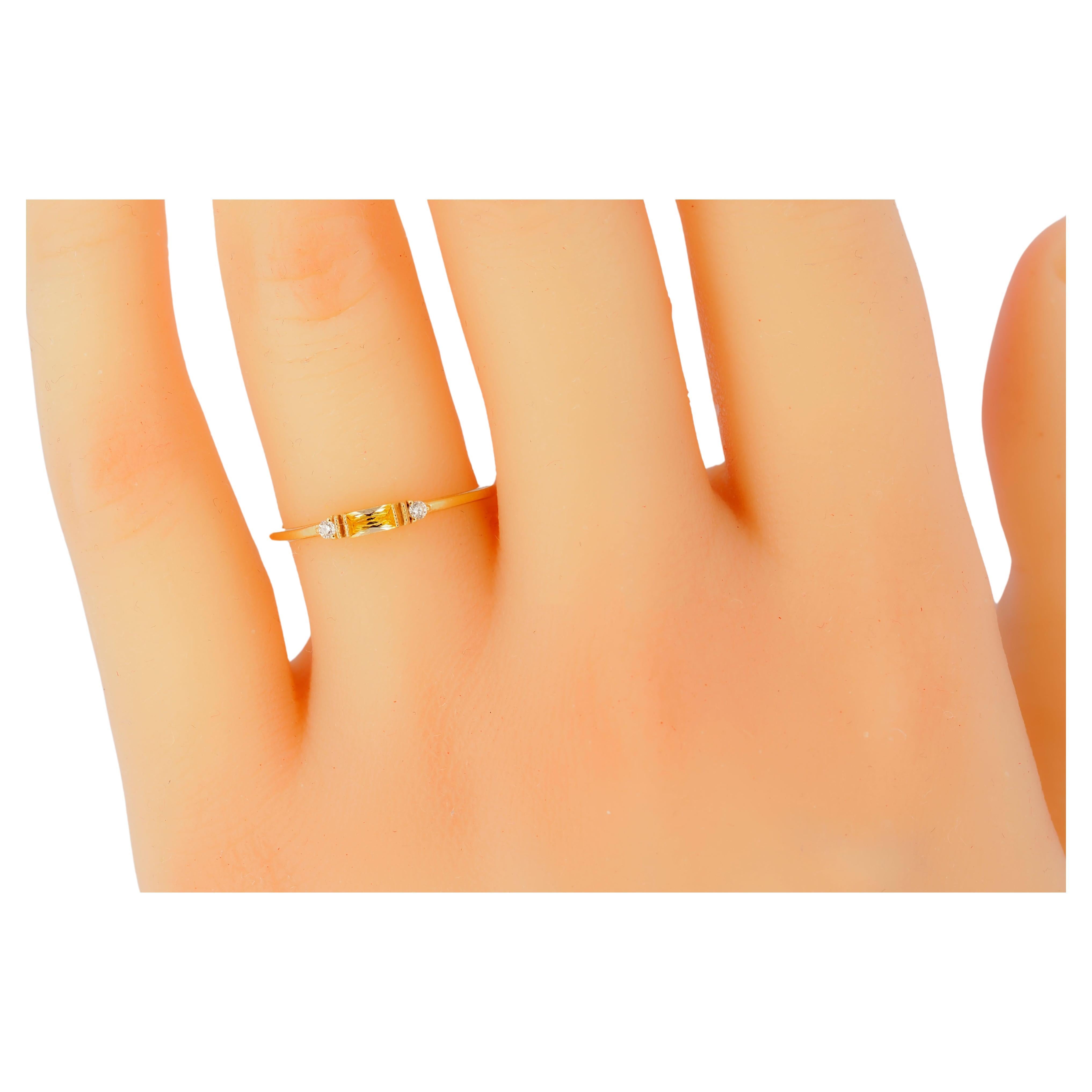 Baguette Lab Sapphire 14k gold Ring 