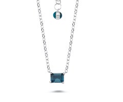 14k White Gold Baguette London Blue Topaz Solitaire Chain Necklace
