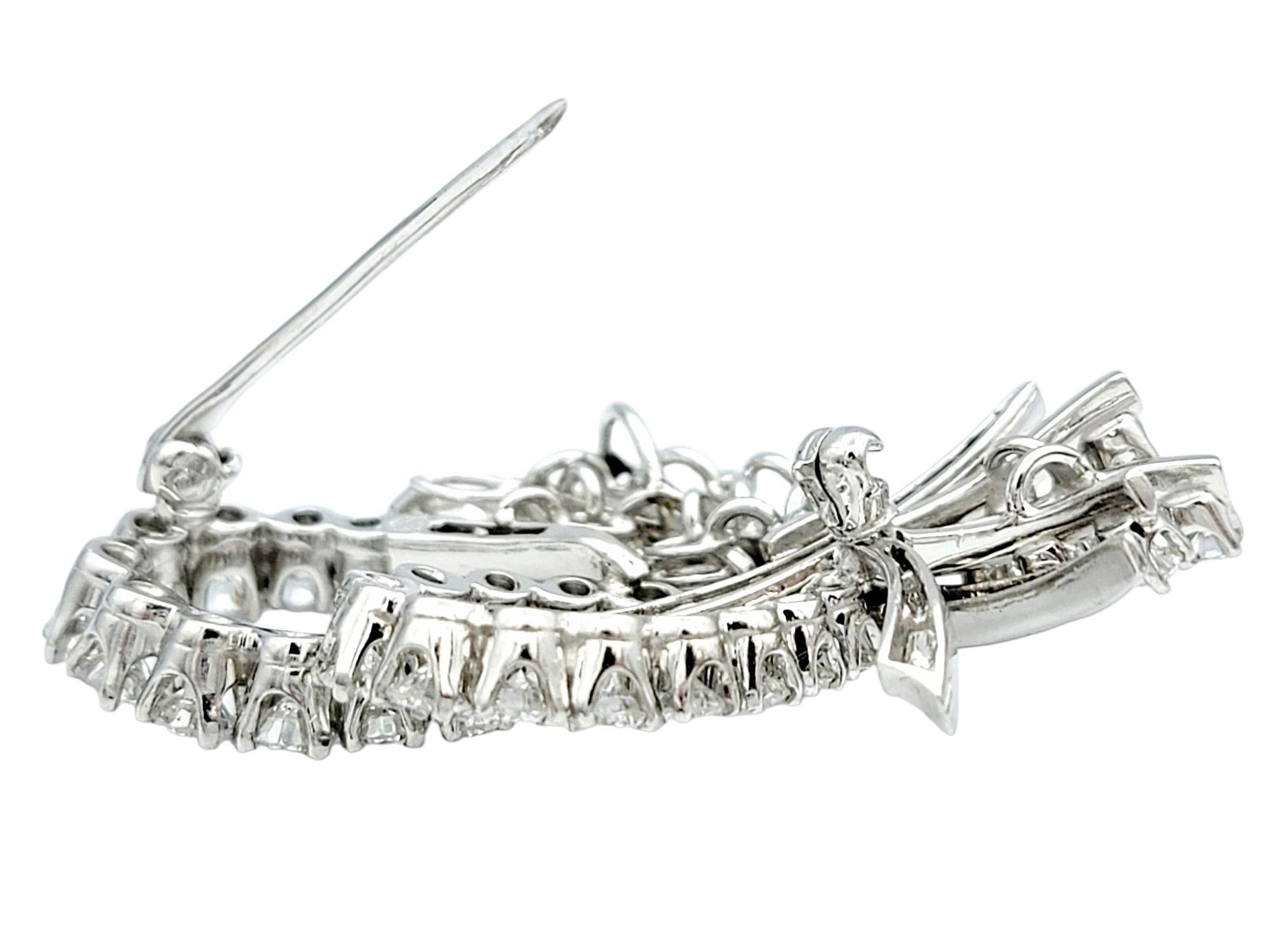 Baguette, Marquise and Round Diamond Leaf Design Brooch / Pendant in Platinum For Sale 1