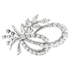 Baguette, Marquise and Round Diamond Leaf Design Brooch / Pendant in Platinum