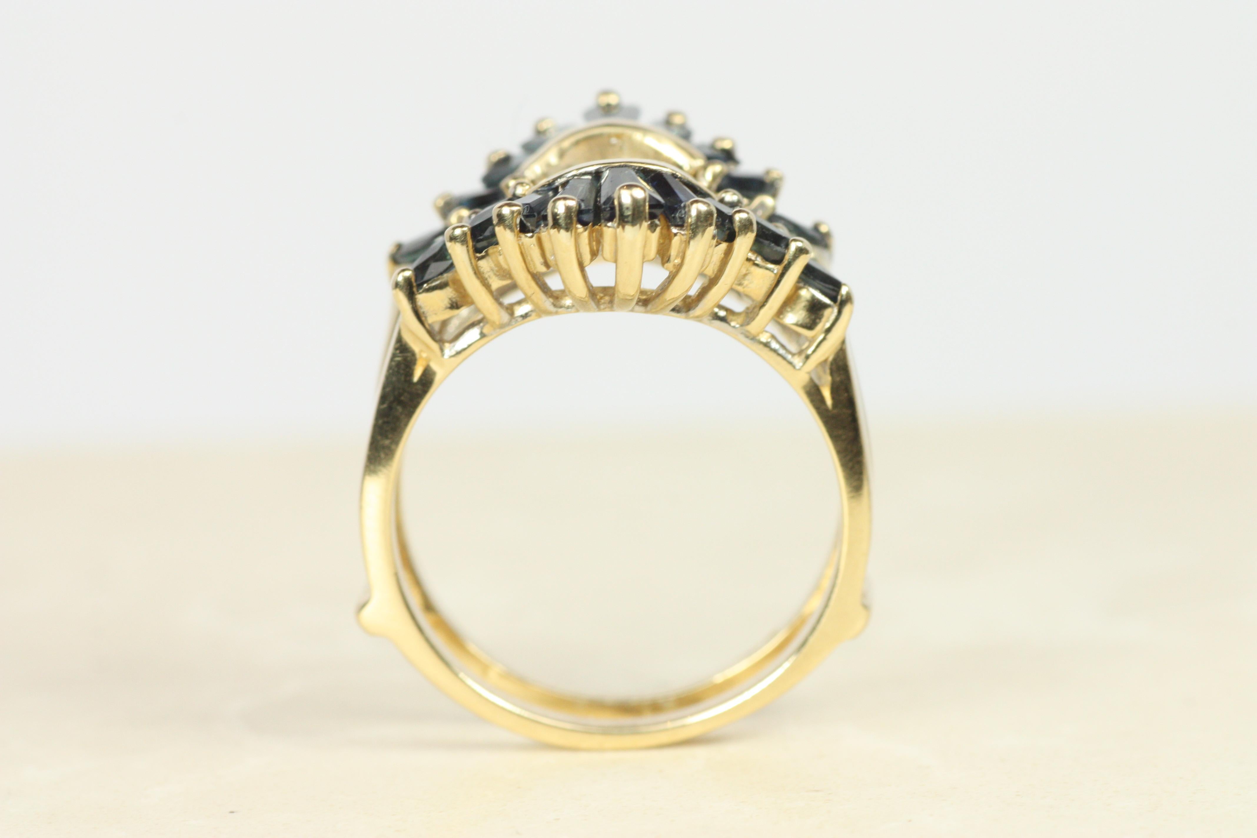 Baguette & Marquise saphir bleu bague de mariage en or jaune 14K en vente 3