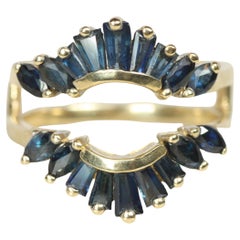 Baguette & Marquise saphir bleu bague de mariage en or jaune 14K