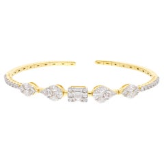 Baguette Marquise Diamond Cuff Bangle Bracelet 18 Karat Yellow Gold Fine Jewelry