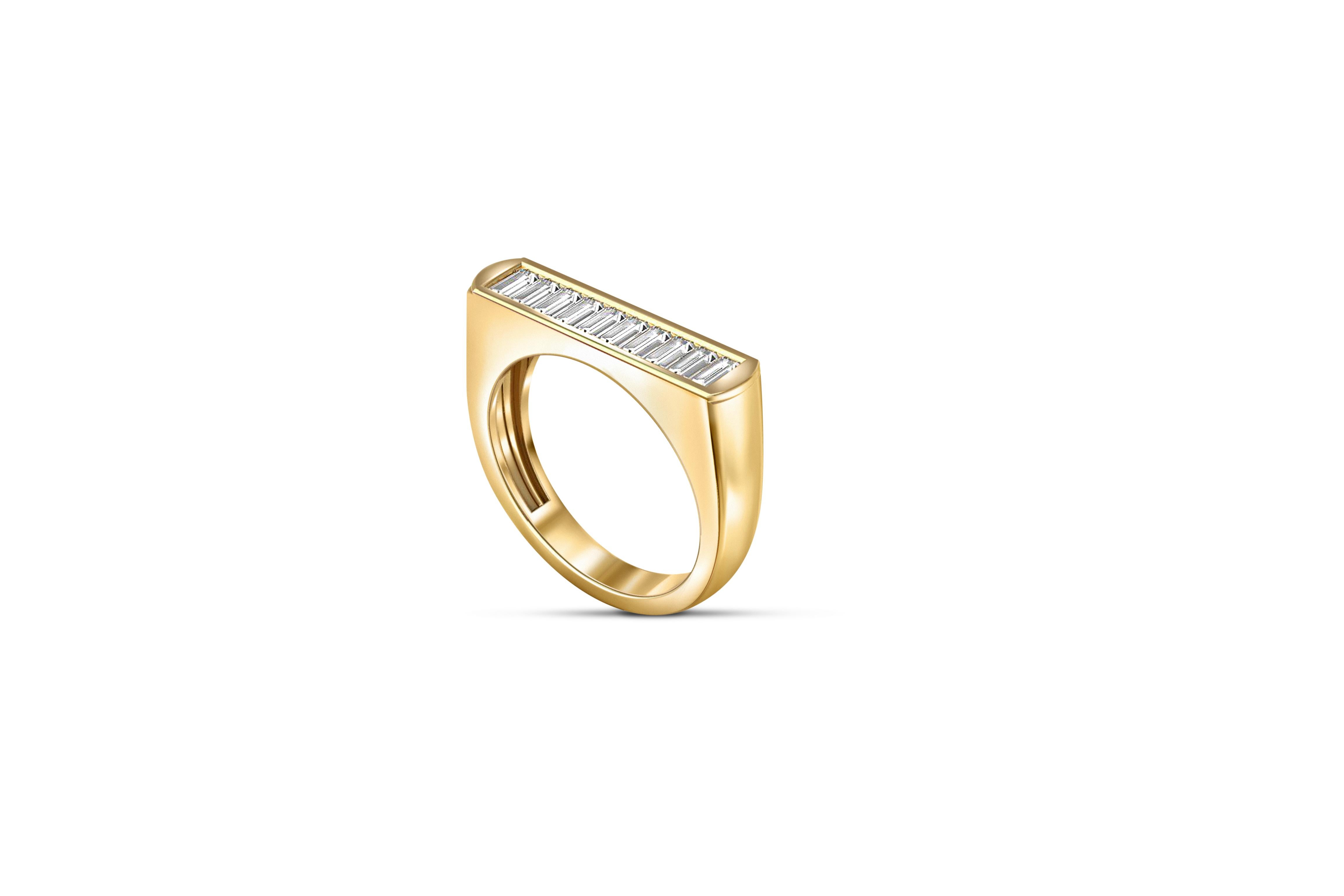 Modern Baguette moissanite 14k gold half eternity ring. For Sale