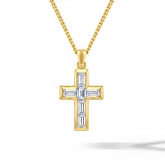 Baguette Moissanites Cross Pendant Silver, gold
