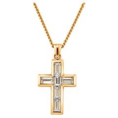 Baguette Moissanites Cross Pendant Silver, gold