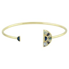 Baguette Multi Gemstone Bangle With Pave Diamonds Made In 18k yellow Gold
