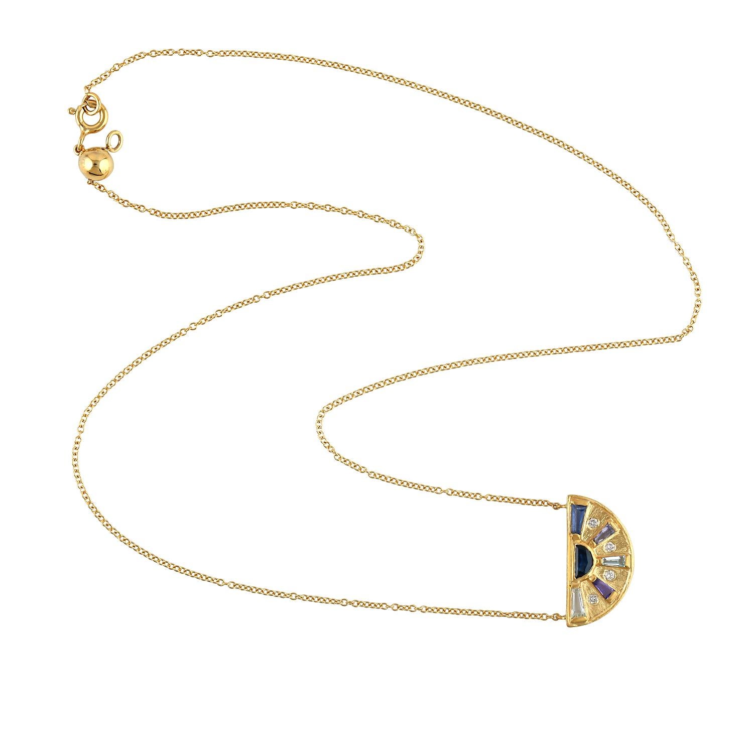 Taglio misto Collana a catena con ciondolo multi gemma e diamante Baguette in oro giallo 18 carati in vendita