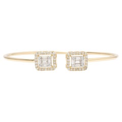 Baguette Natural Diamond Open Cuff Bracelet in 14K Solid Gold (Certified)