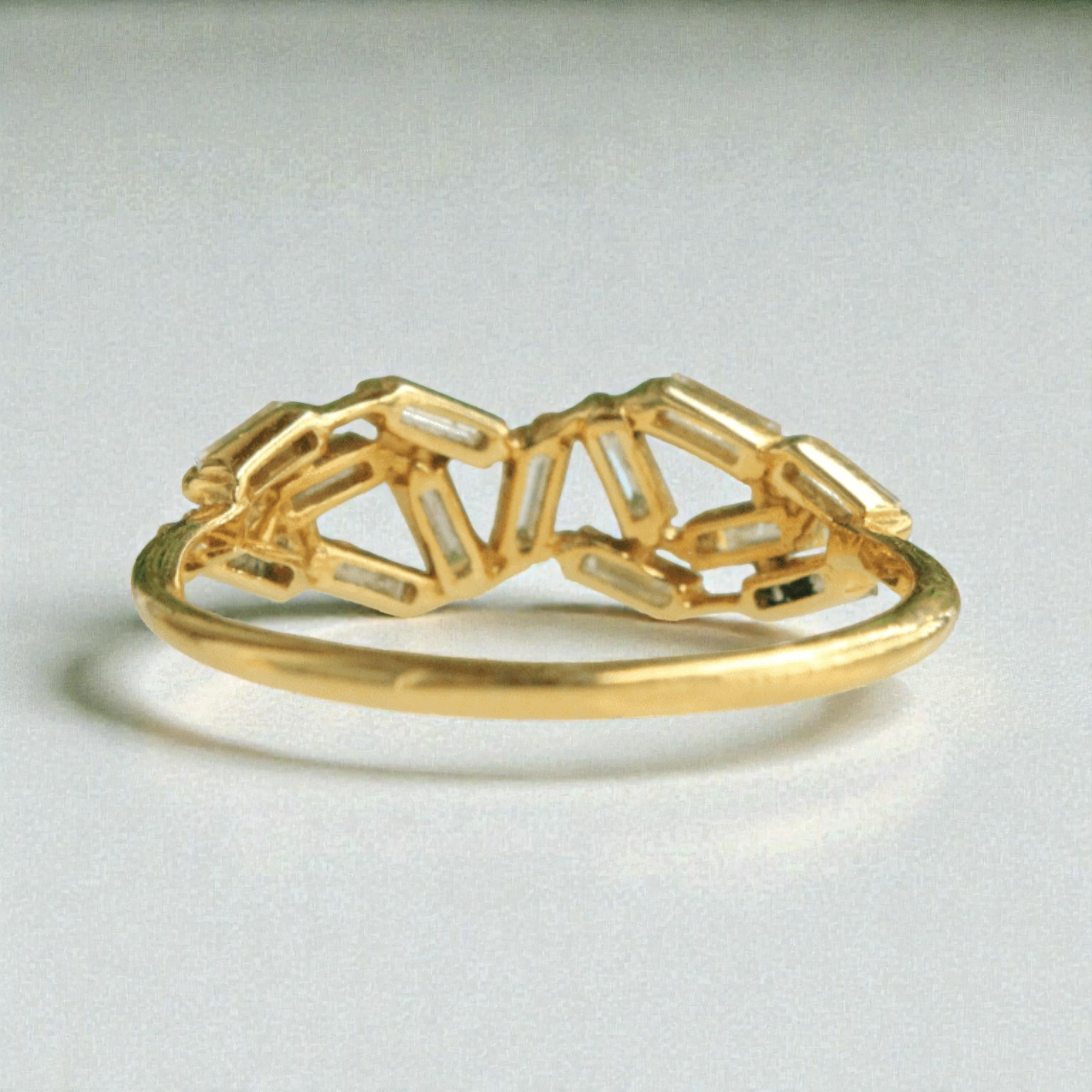 De las mujeres Anillo de diamante natural baguette en oro macizo de 14k (certificado) en venta