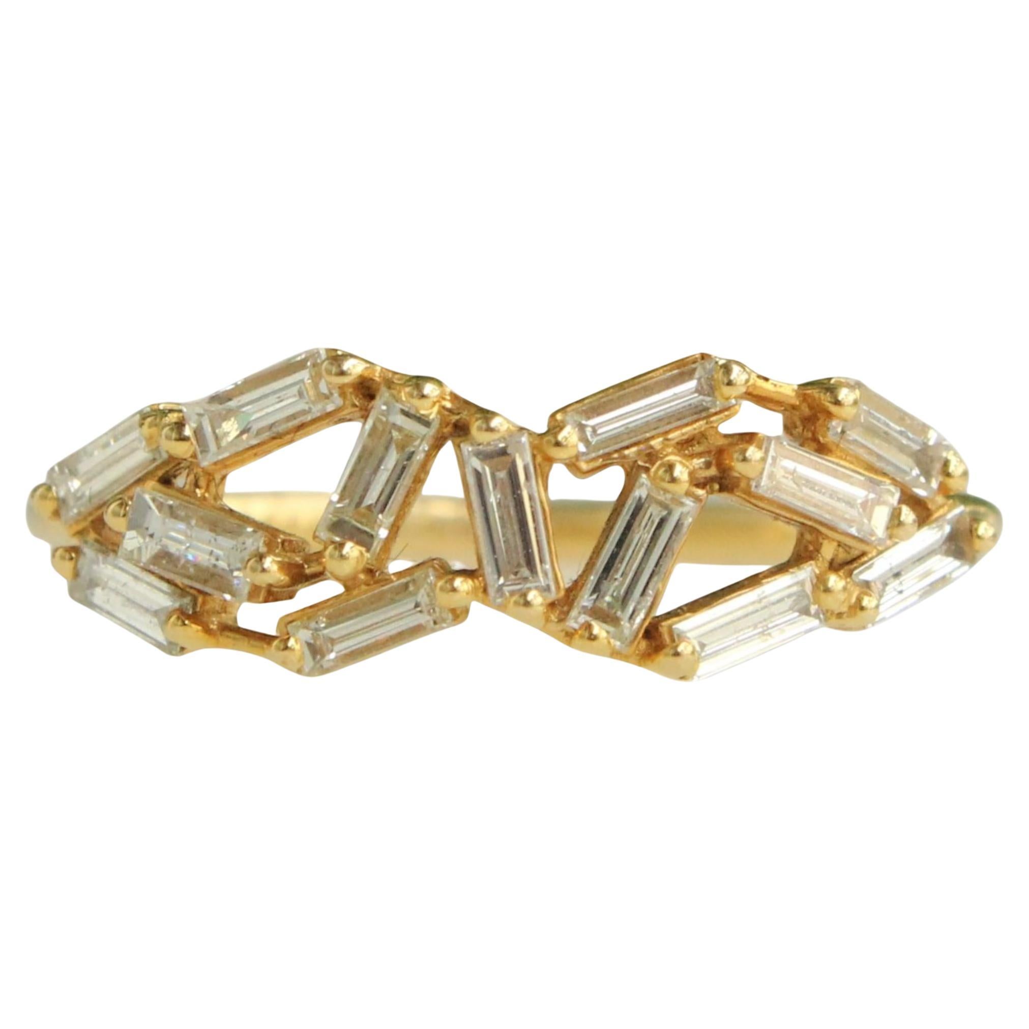 Baguette-Diamantring aus massivem 14-karätigem Gold (zertifiziert)