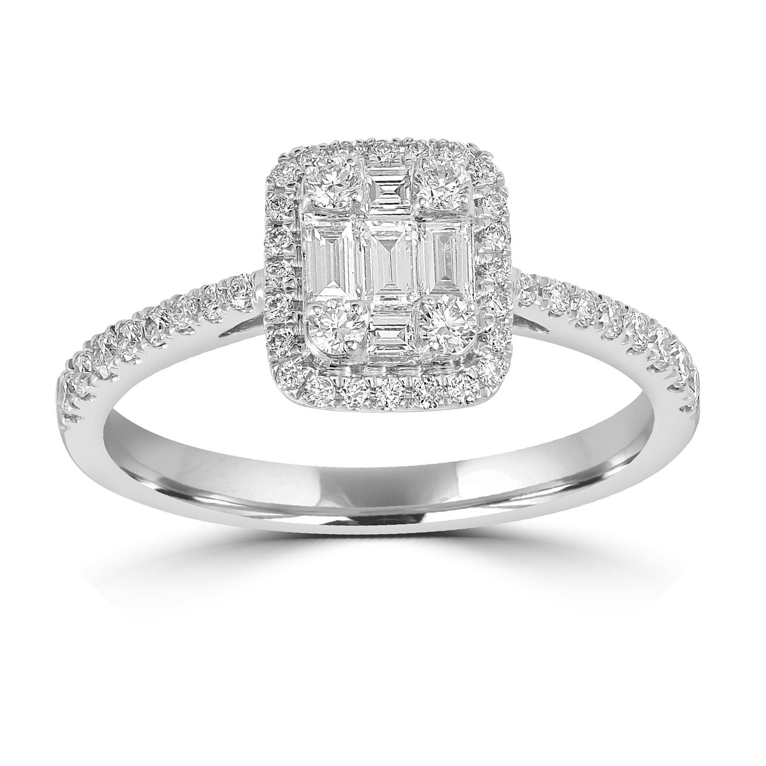 Art Deco Baguette & Pave Diamond Band Ring Made In 18k White Gold For Sale