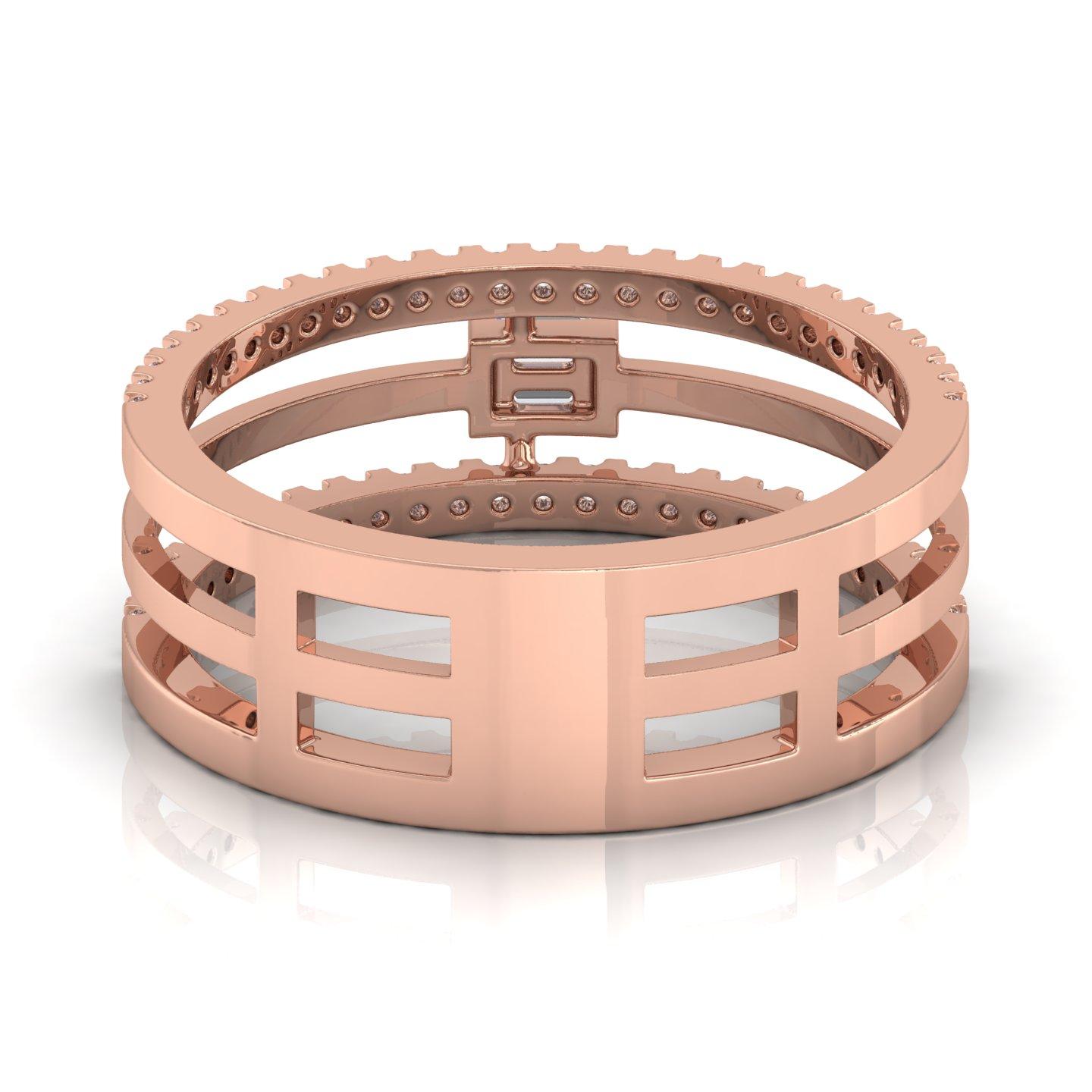 For Sale:  Baguette Pavé SI/H Diamonds Triple Band 18k Rose Gold Wedding Band Ring 3