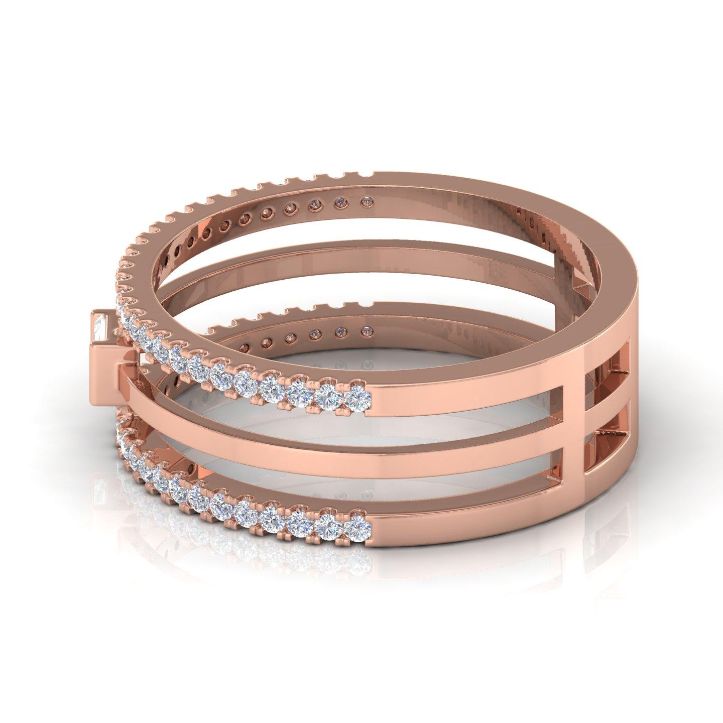 For Sale:  Baguette Pavé SI/H Diamonds Triple Band 18k Rose Gold Wedding Band Ring 4