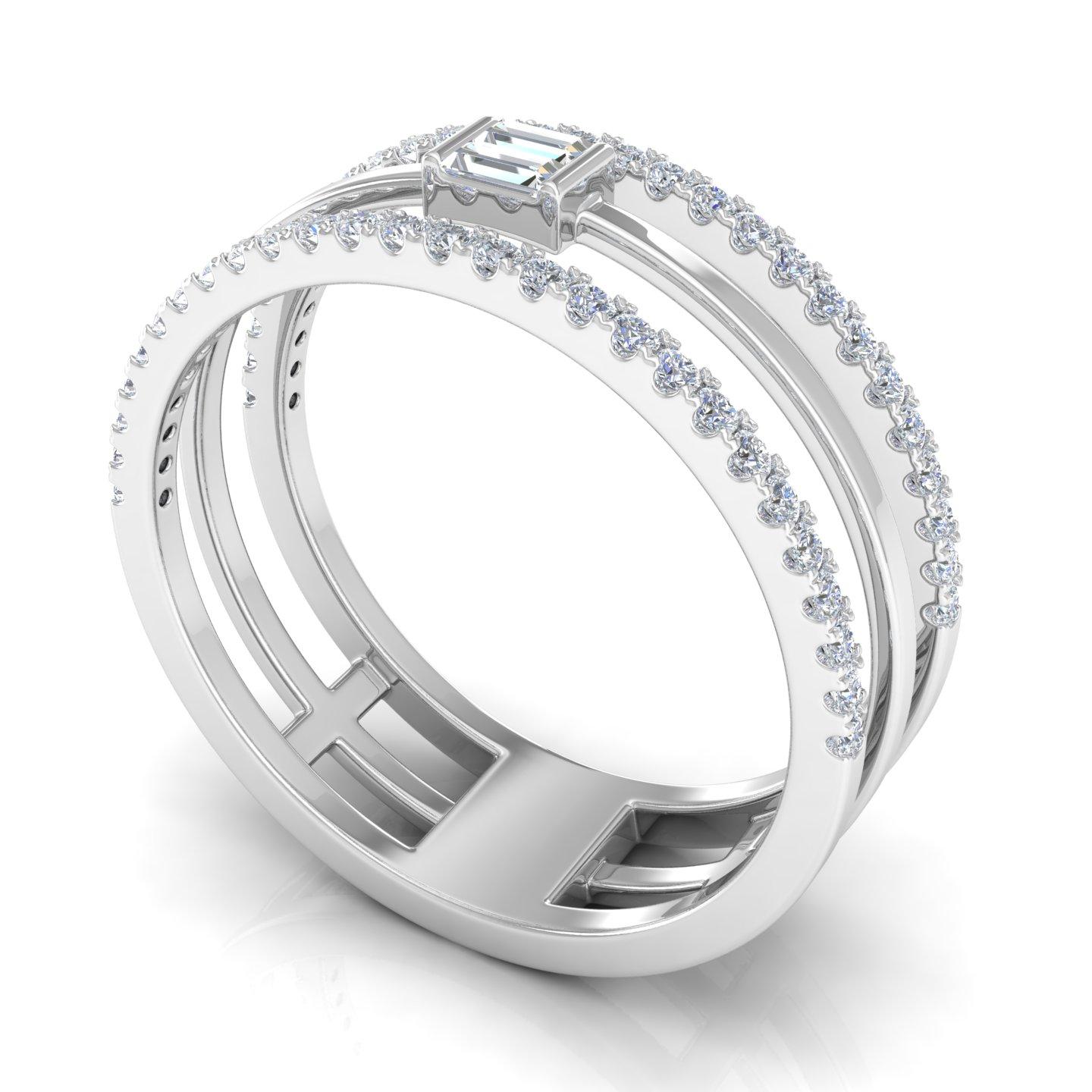 For Sale:  Baguette Pavé SI/H Diamonds Triple Band 18k White Gold Wedding Band Ring 2